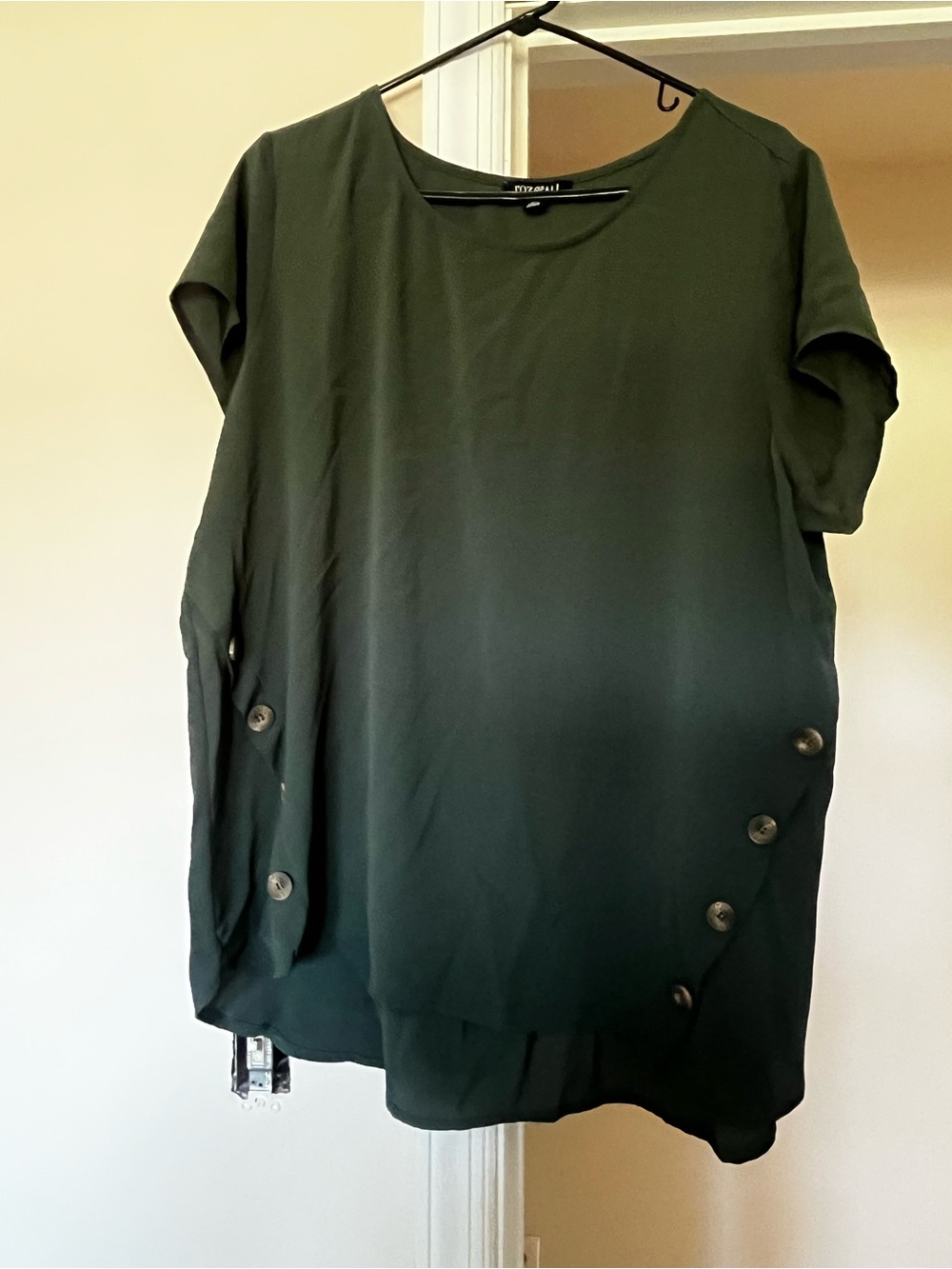 Eileen Fisher Dark Olive Short Sleeve Tunic with Side Button Detail